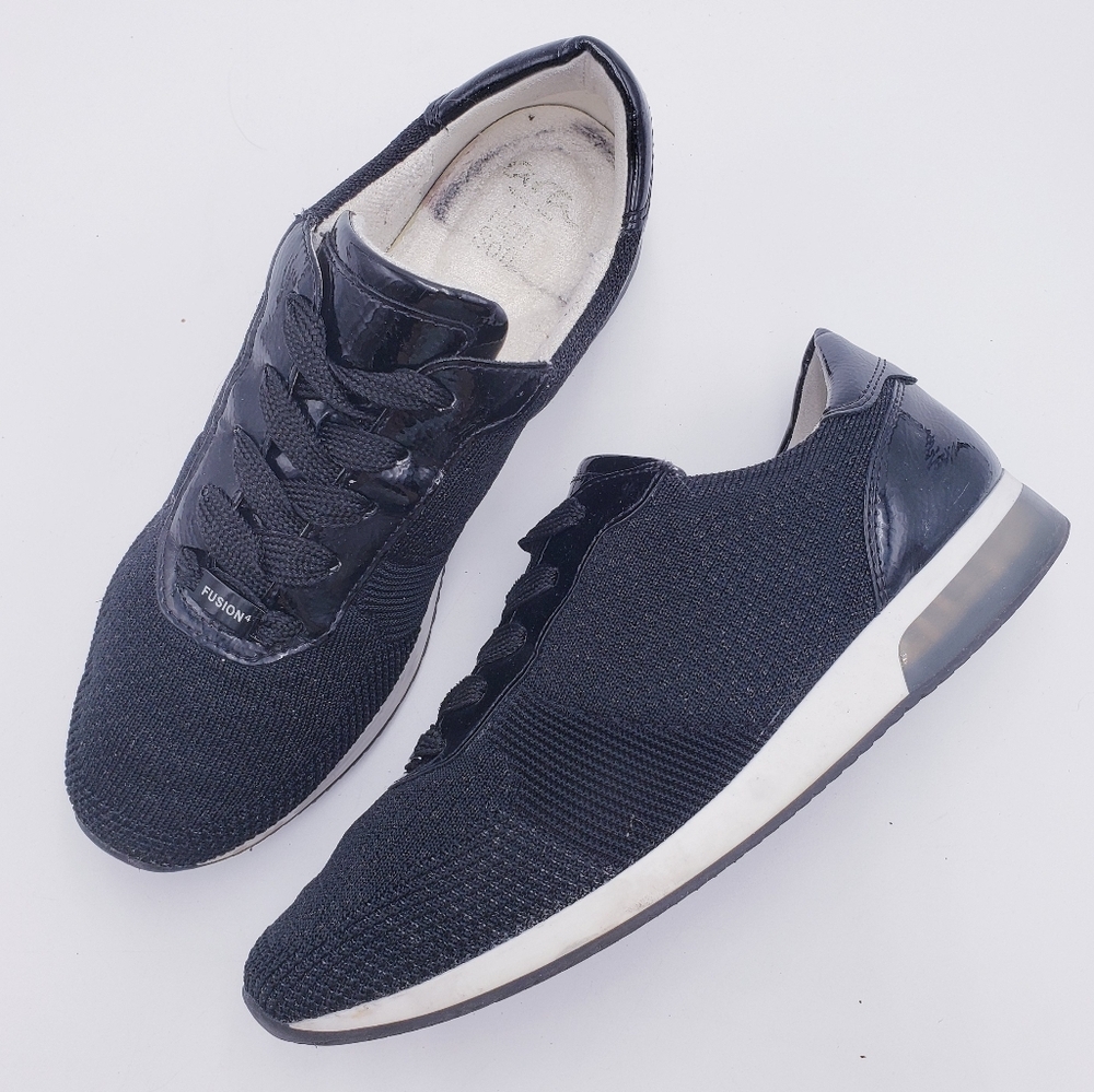 Ara Leigh Sneaker Women's 7.5 Black Woven Lace Up Comfort Shoe‎ Cushioned